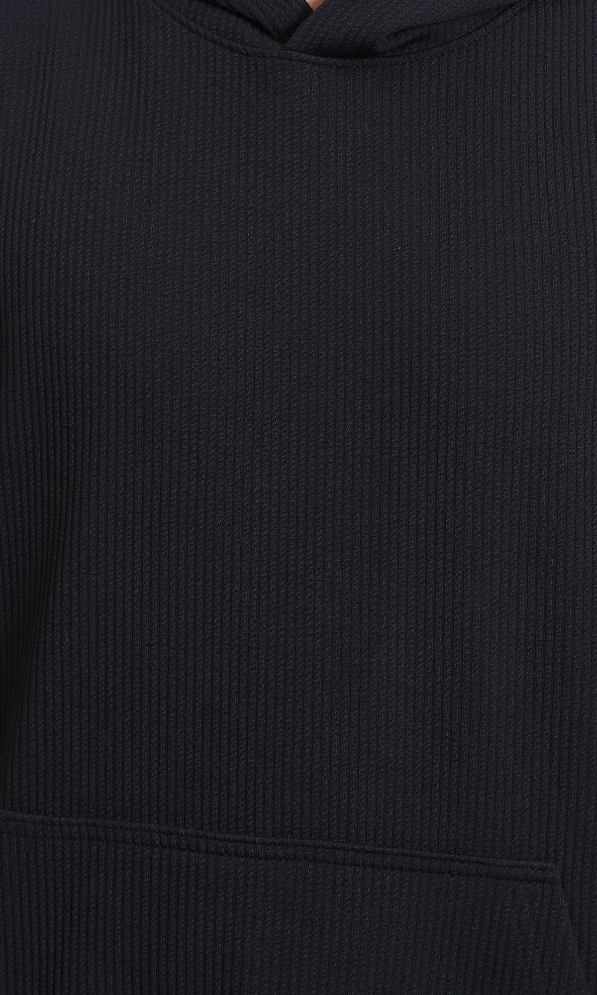 R215236 - Ribbed Hoodie with Kangaroo Pocket - Black