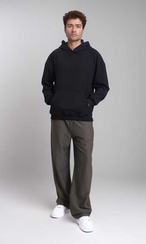 R215236 - Ribbed Hoodie with Kangaroo Pocket - Black