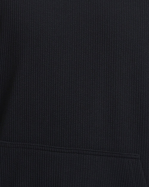 R215236 - Ribbed Hoodie with Kangaroo Pocket - Black