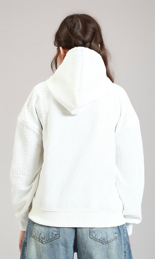 R215239 - Self Pattern Slip On Casual Hoodie - White