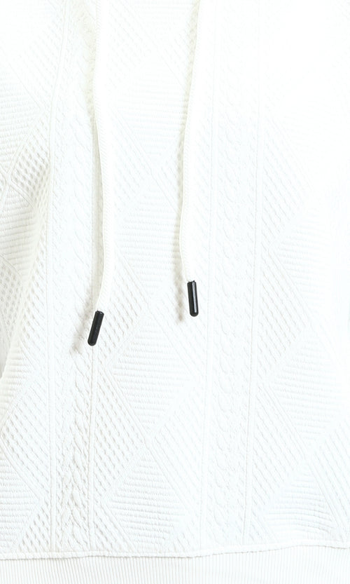 R215239 - Self Pattern Slip On Casual Hoodie - White