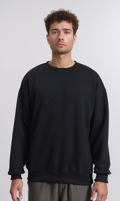 R215241 - Patterned Slip On Sweatshirt with Hem - Black