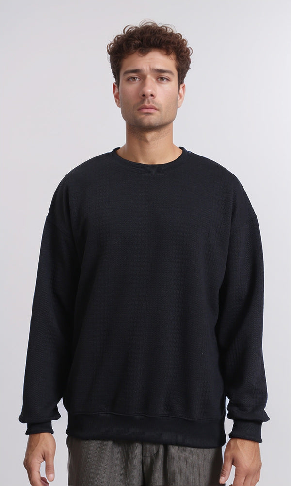 R215241 - Patterned Slip On Sweatshirt with Hem - Black