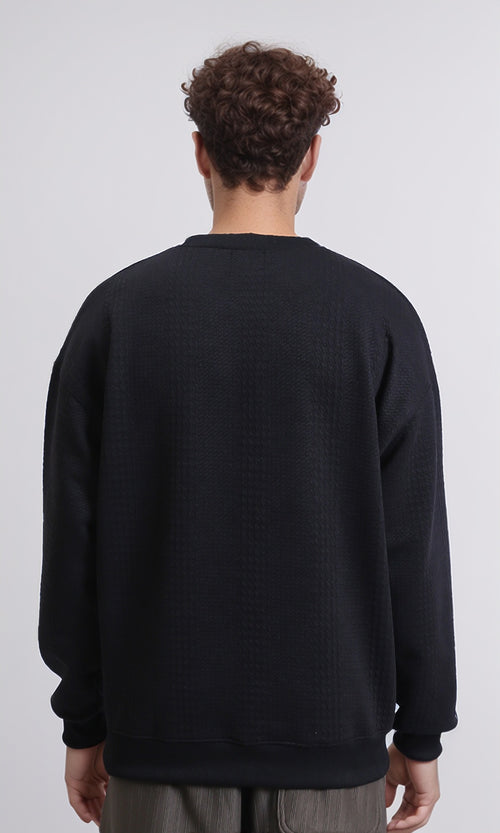 R215241 - Patterned Slip On Sweatshirt with Hem - Black