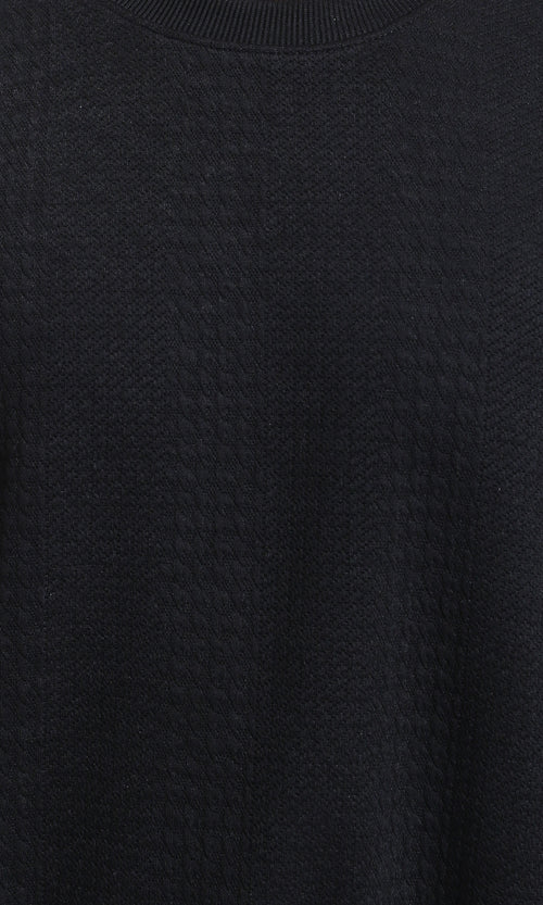 R215241 - Patterned Slip On Sweatshirt with Hem - Black