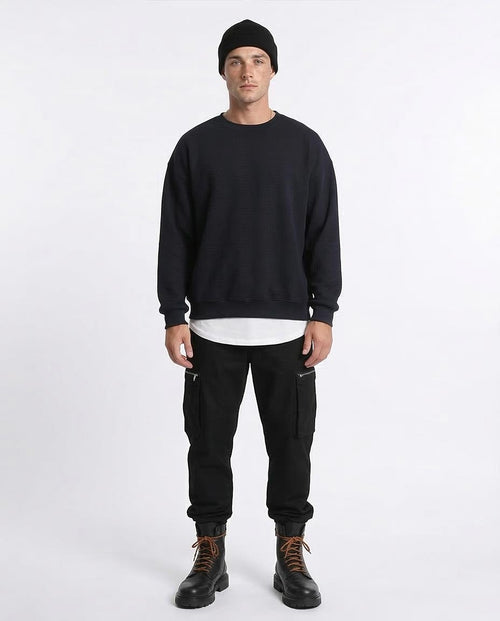 Ravin Men's Herringbone Textured Relaxed-Fit Crewneck Sweater - Black - R215241