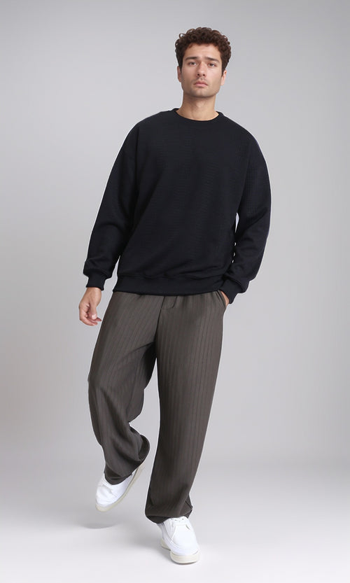 R215241 - Patterned Slip On Sweatshirt with Hem - Black