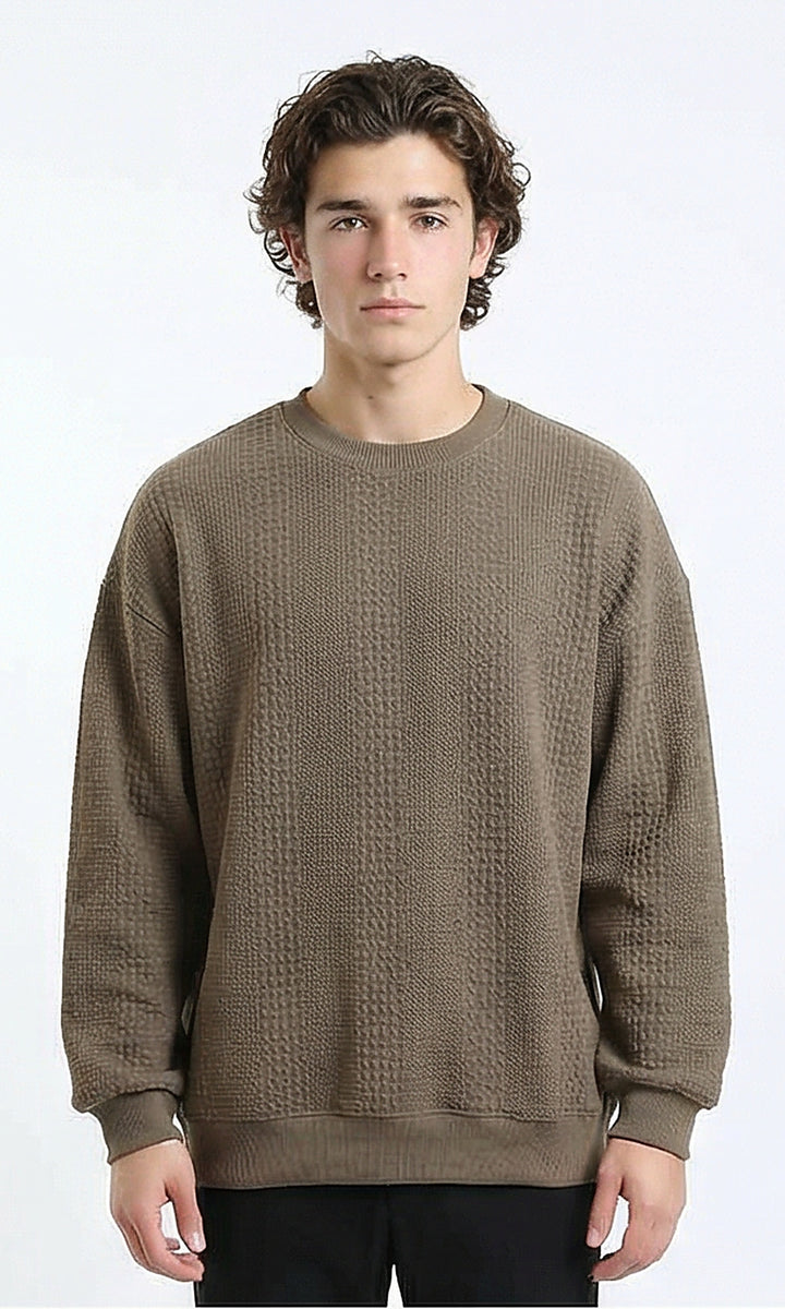 Relaxed Fit Textured Sweatshirt with Hem - Dark Coffee