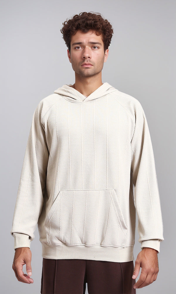 R215243 - Self Ribbed Slip On Hoodie - Light Beige