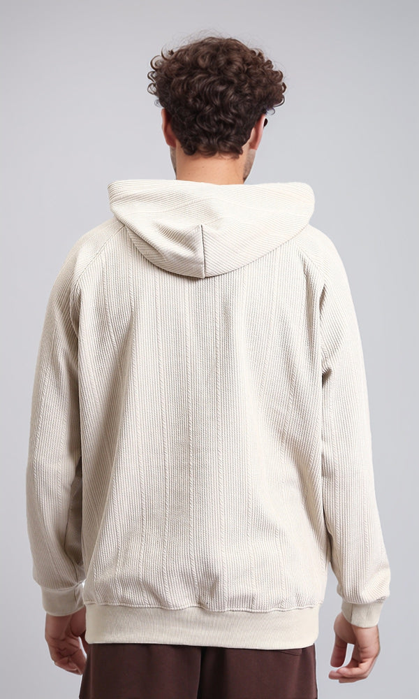 R215243 - Self Ribbed Slip On Hoodie - Light Beige