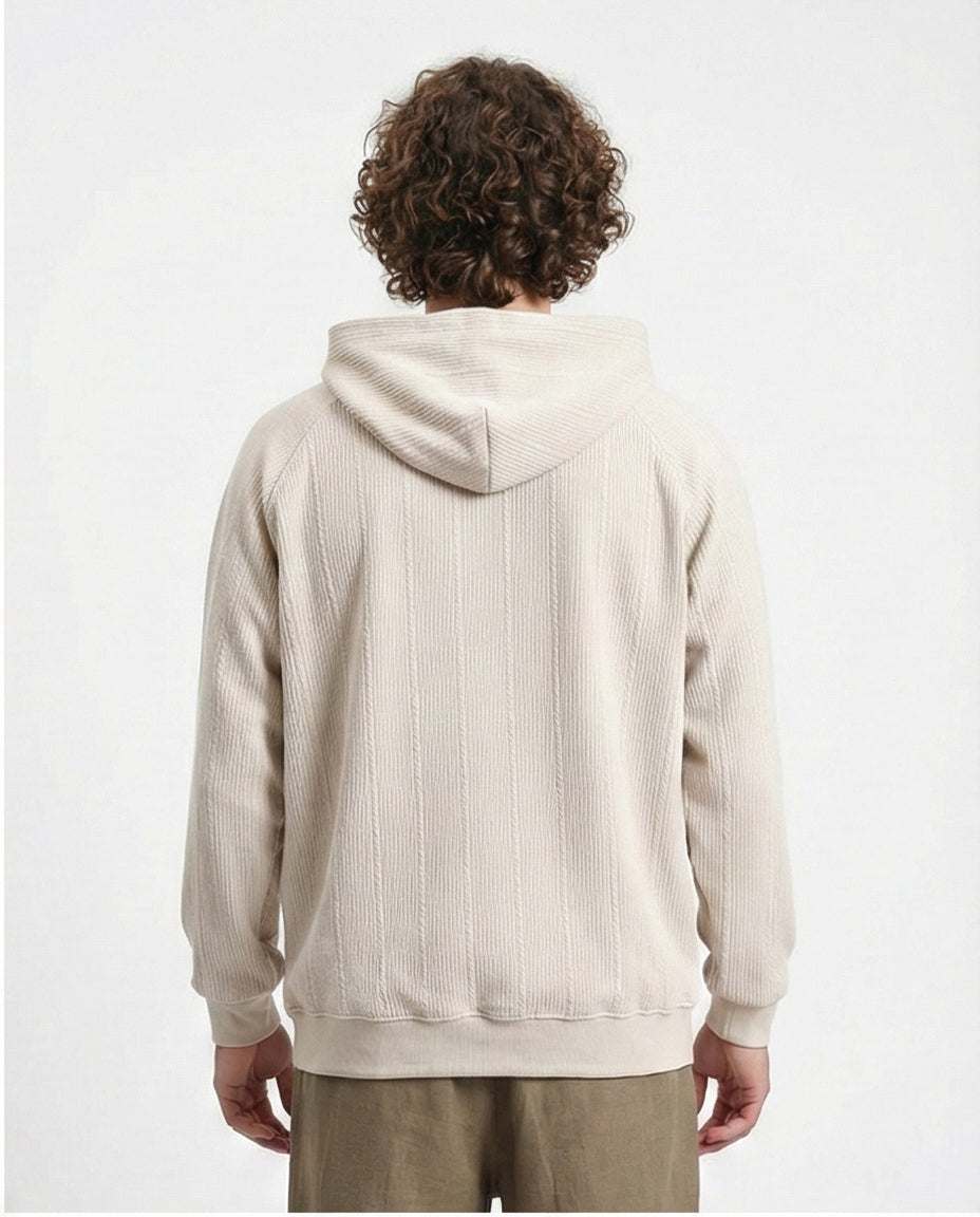 R215243 - Self Ribbed Slip On Hoodie - Light Beige