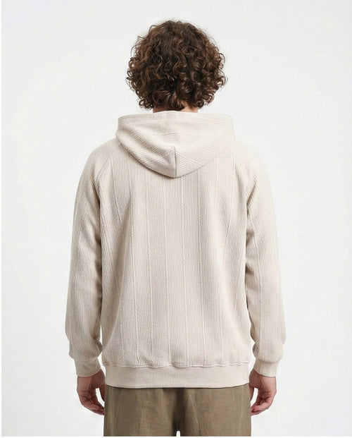 R215243 - Self Ribbed Slip On Hoodie - Light Beige