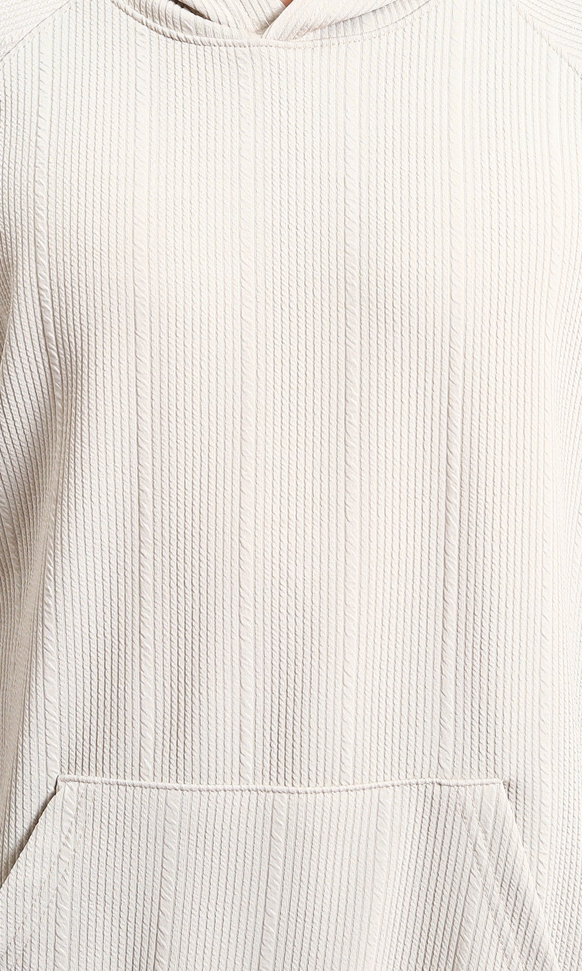 R215243 - Self Ribbed Slip On Hoodie - Light Beige