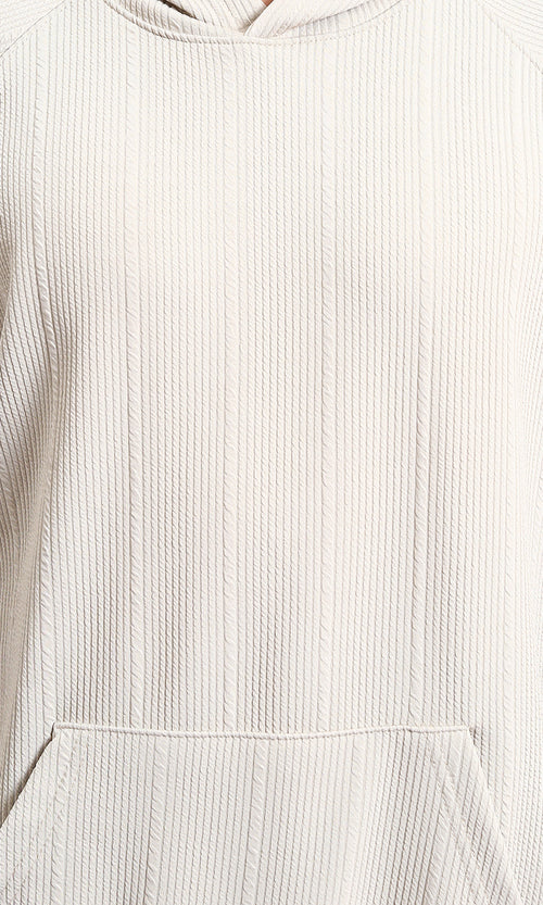 R215243 - Self Ribbed Slip On Hoodie - Light Beige