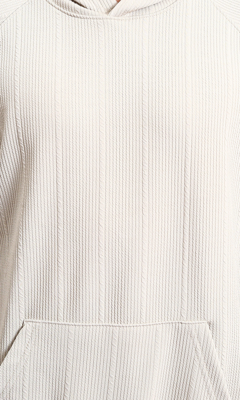 R215243 - Self Ribbed Slip On Hoodie - Light Beige