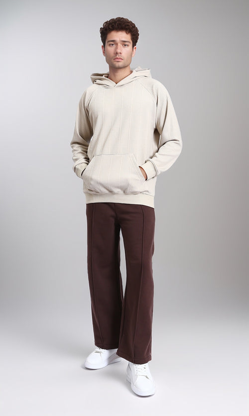 R215243 - Self Ribbed Slip On Hoodie - Light Beige