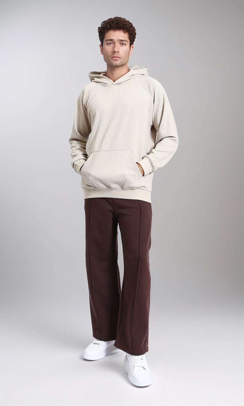 R215243 - Self Ribbed Slip On Hoodie - Light Beige