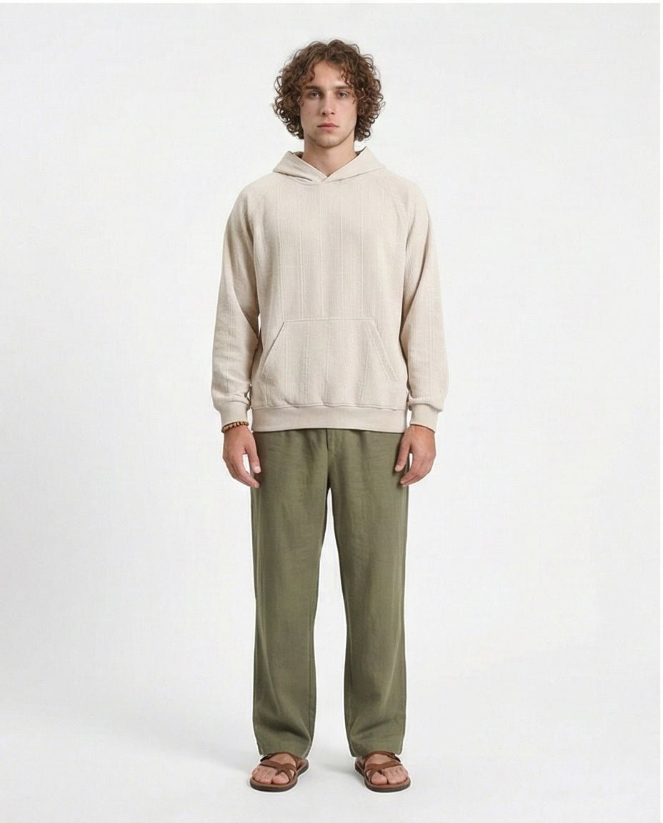 R215243 - Self Ribbed Slip On Hoodie - Light Beige