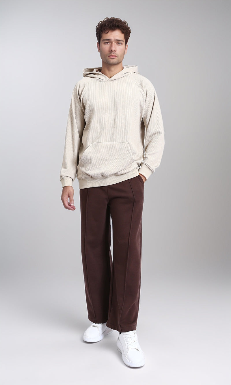 R215243 - Self Ribbed Slip On Hoodie - Light Beige