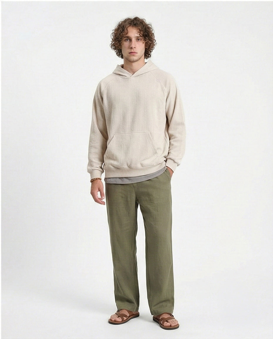 R215243 - Self Ribbed Slip On Hoodie - Light Beige