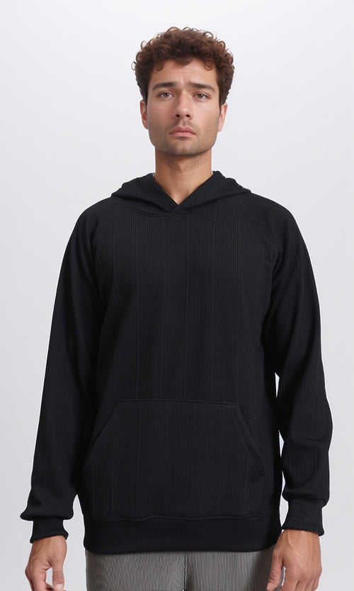 R215244 - Self Ribbed Slip On Hoodie - Black
