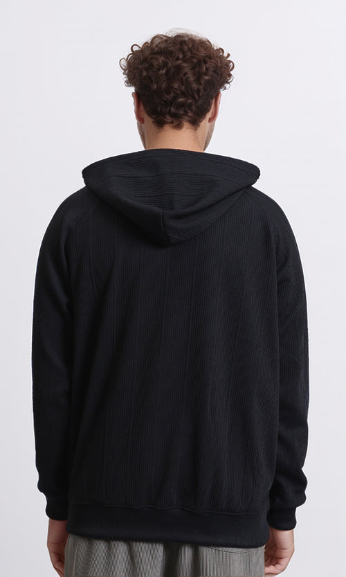 R215244 - Self Ribbed Slip On Hoodie - Black