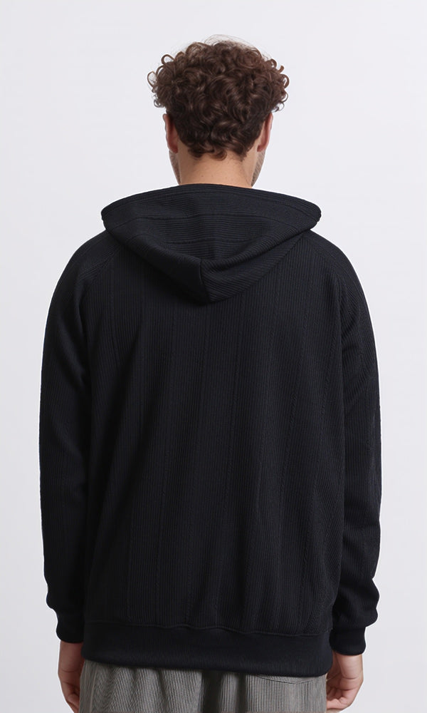 R215244 - Self Ribbed Slip On Hoodie - Black