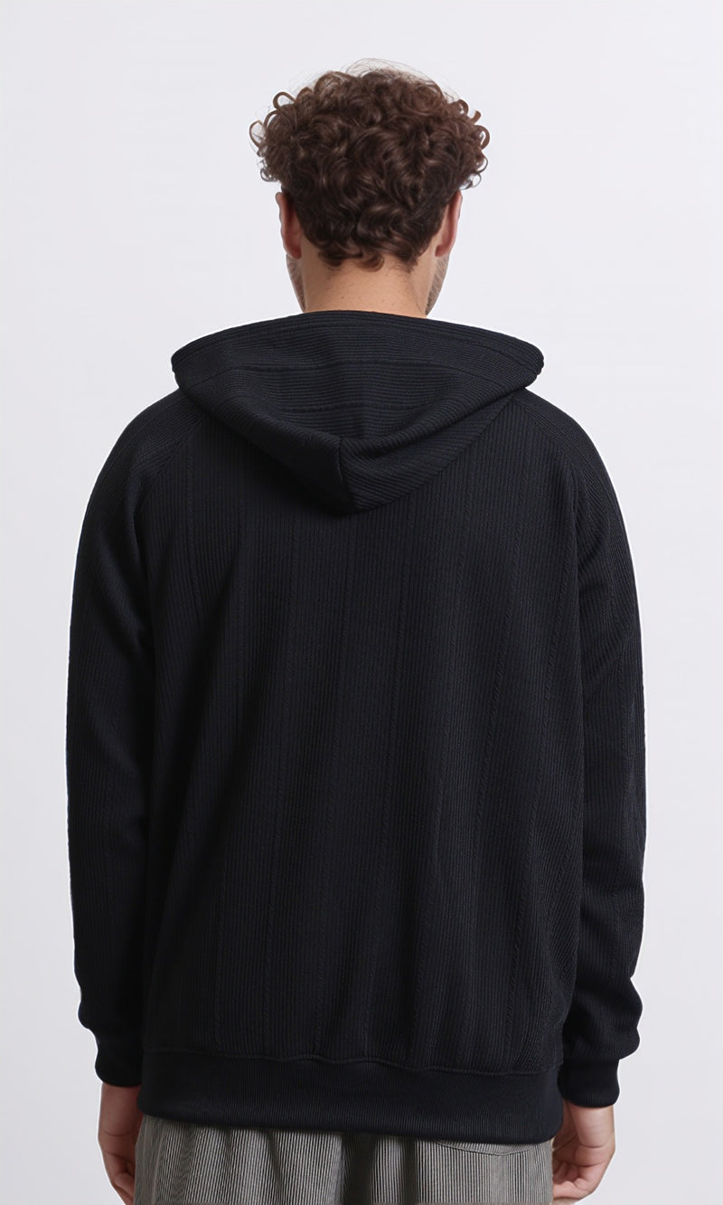 R215244 - Self Ribbed Slip On Hoodie - Black
