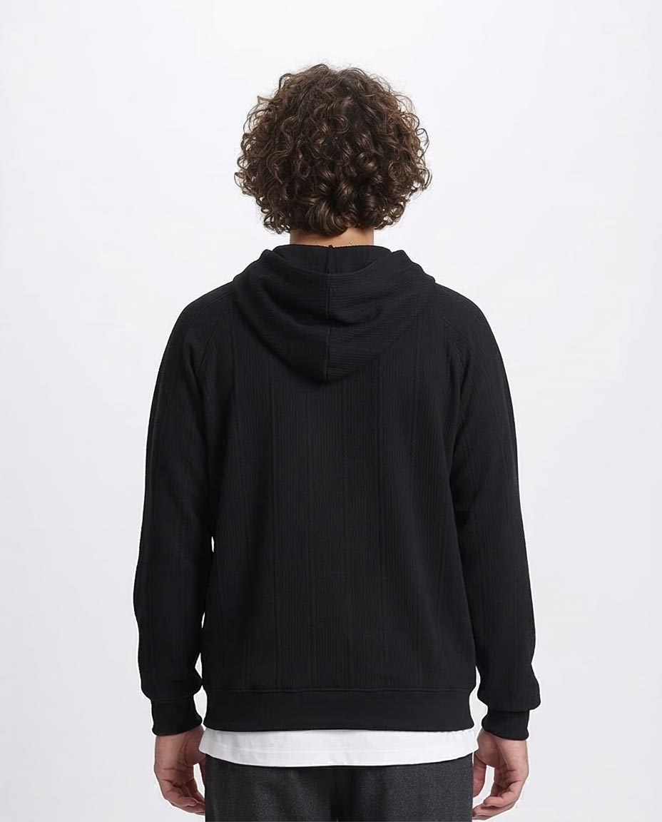 Ravin Men's Oversized Micro-Ribbed Heavyweight Hoodie – Charcoal Black - R215244