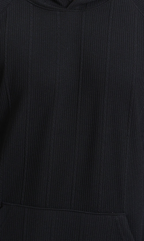 R215244 - Self Ribbed Slip On Hoodie - Black