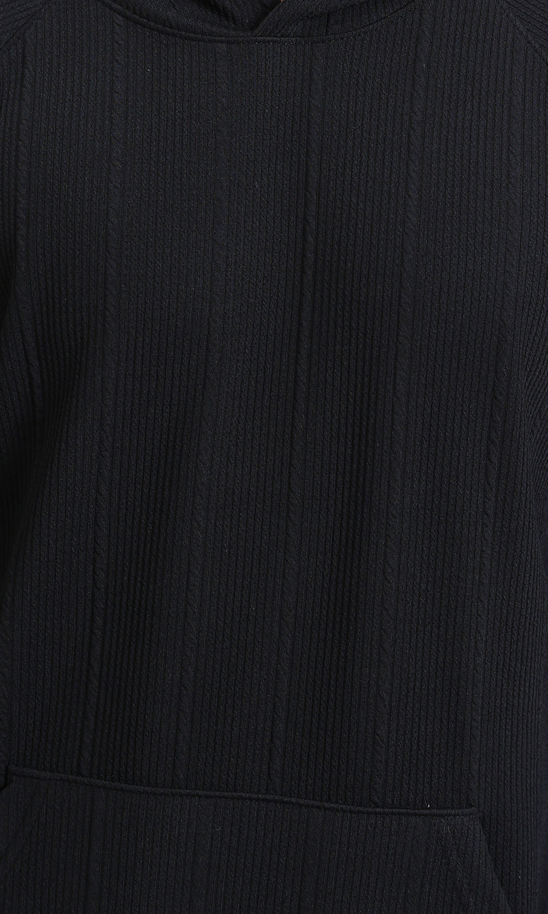 R215244 - Self Ribbed Slip On Hoodie - Black