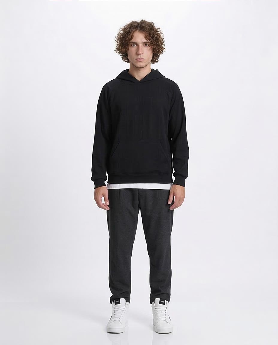 Ravin Men's Oversized Micro-Ribbed Heavyweight Hoodie – Charcoal Black - R215244