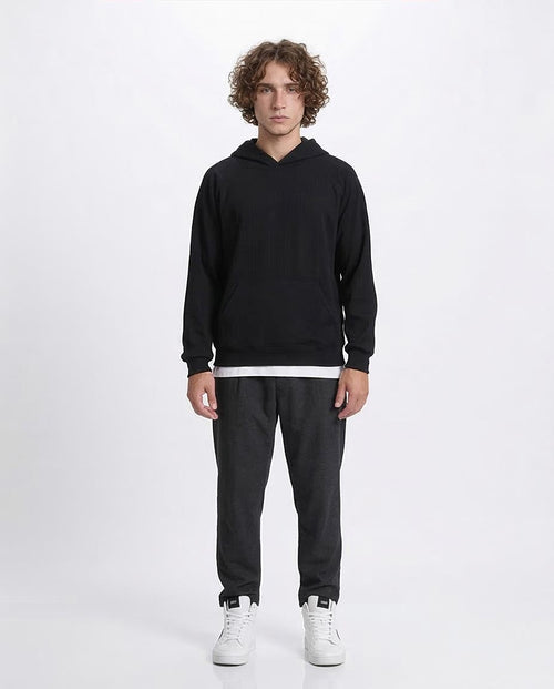 Ravin Men's Oversized Micro-Ribbed Heavyweight Hoodie – Charcoal Black - R215244