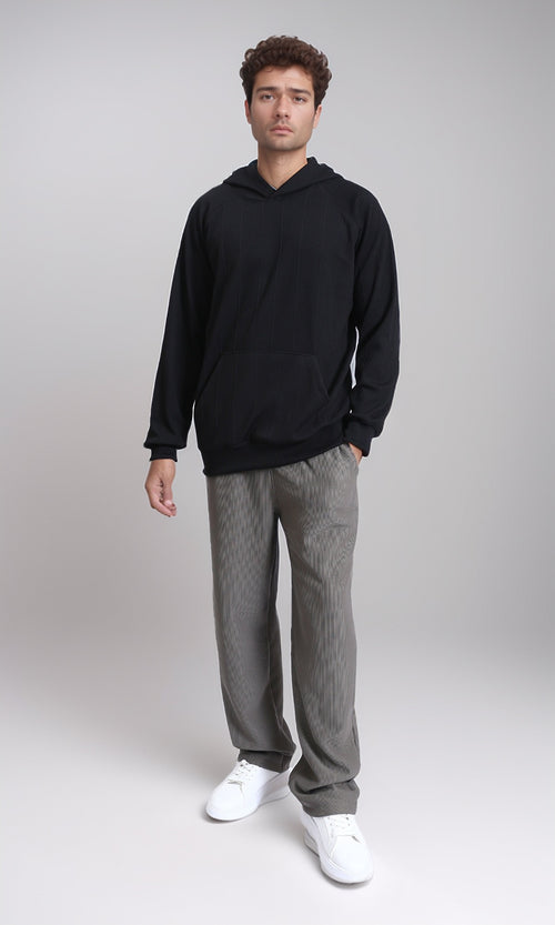 R215244 - Self Ribbed Slip On Hoodie - Black