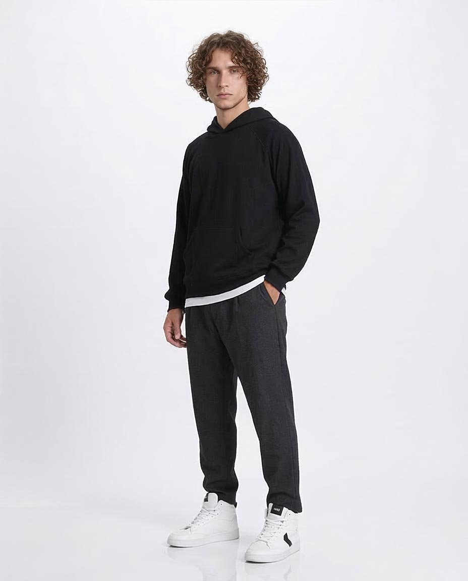 Ravin Men's Oversized Micro-Ribbed Heavyweight Hoodie – Charcoal Black - R215244