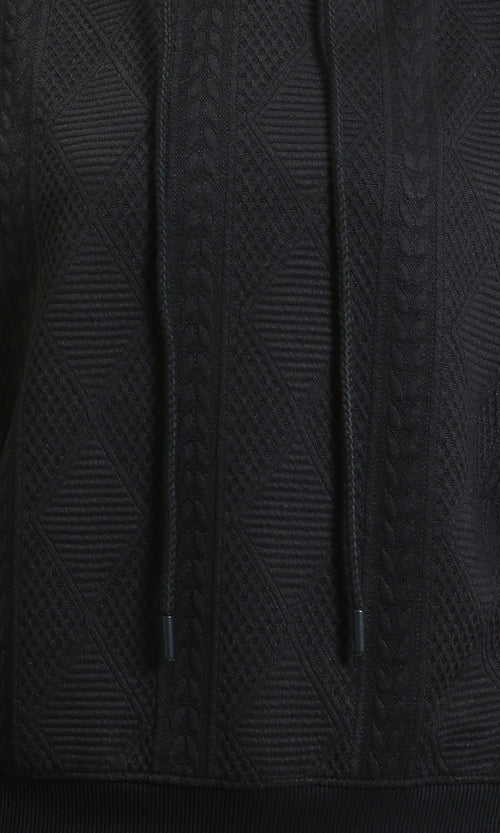 R215249 - Self Pattern Slip On Casual Hoodie - Black