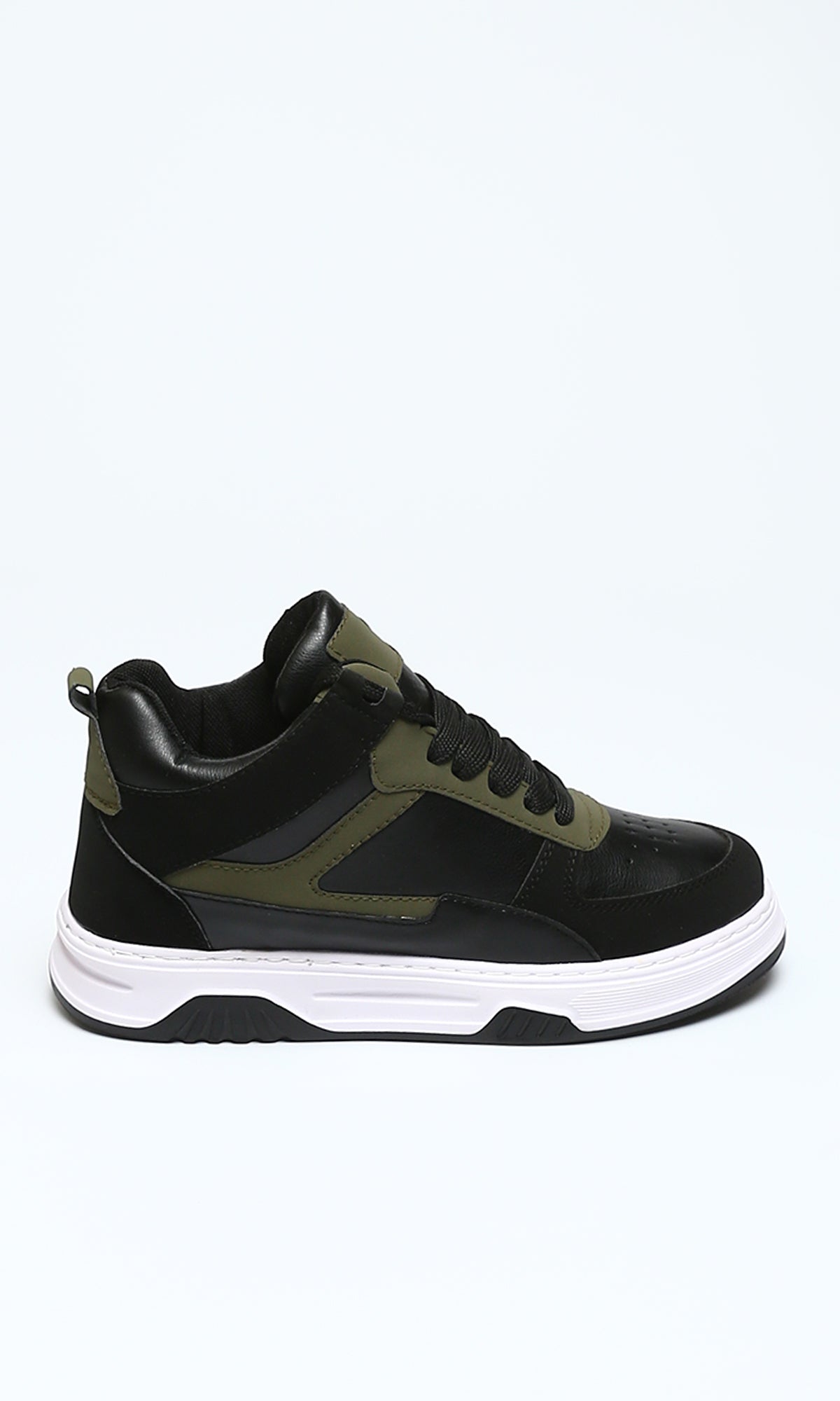 Black & Olive Paneled Urban High-Top Sneakers