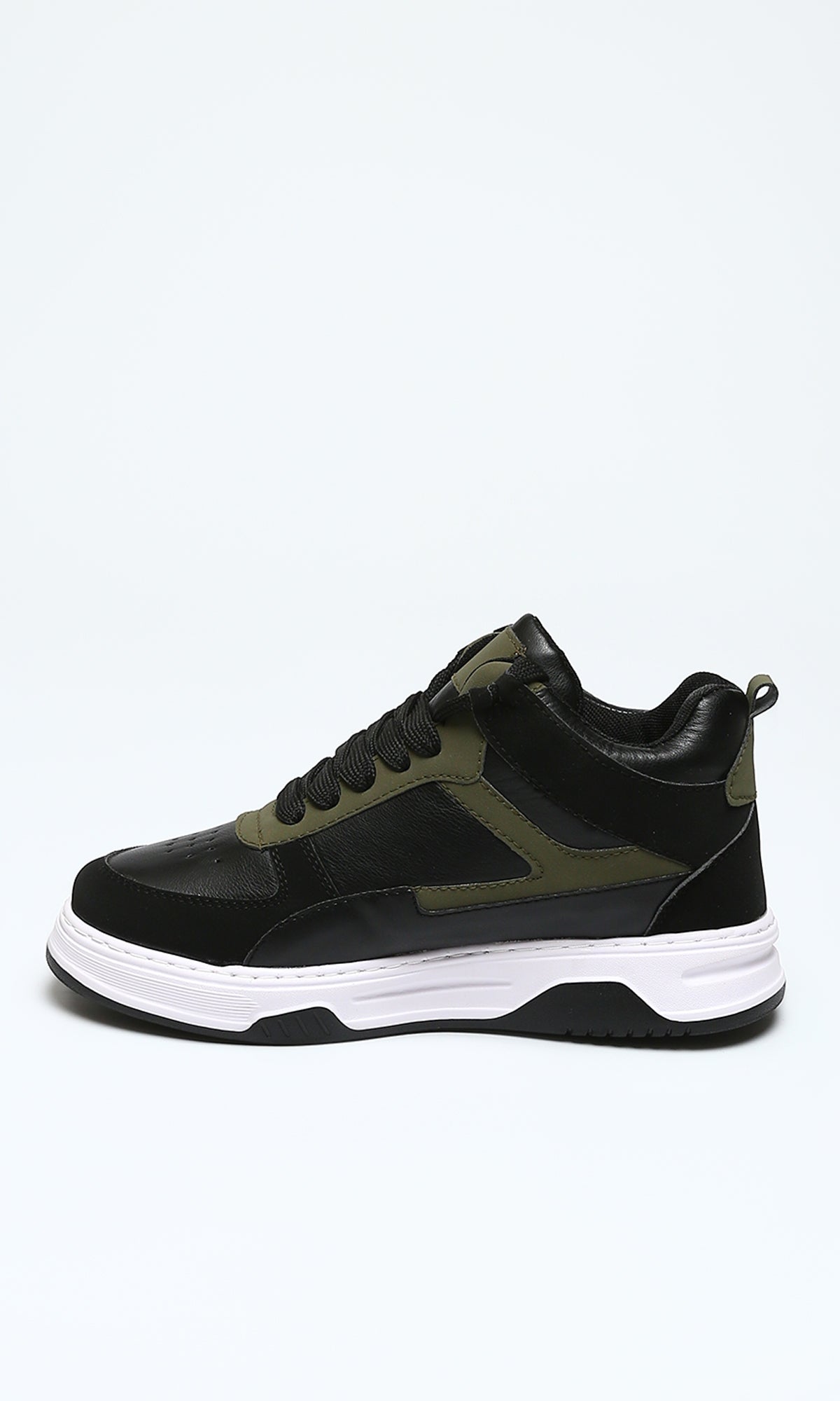 Black & Olive Paneled Urban High-Top Sneakers