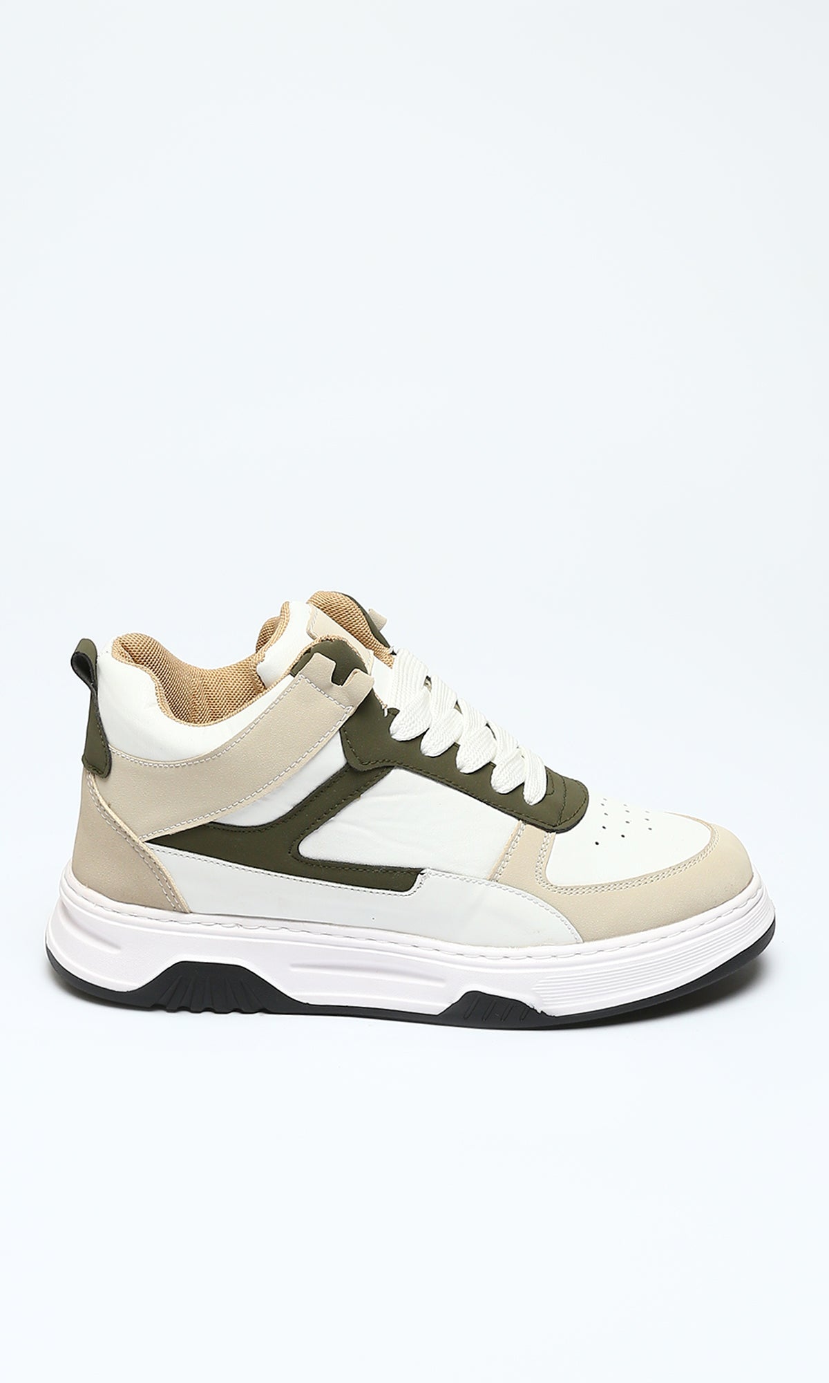 Urban Contrast Mid-Top Sneakers in Olive and Beige