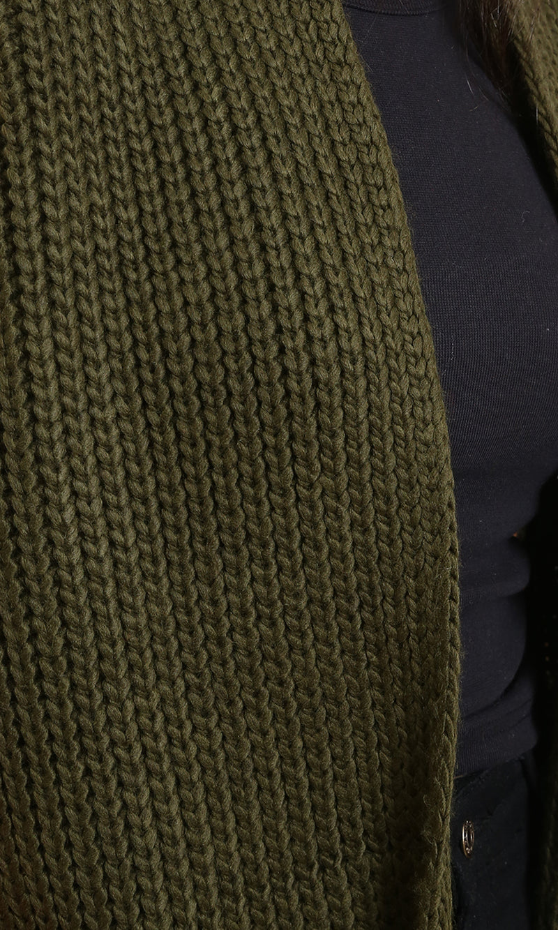 R215260 - Slip On Knitted Scarf with Pockets - Army