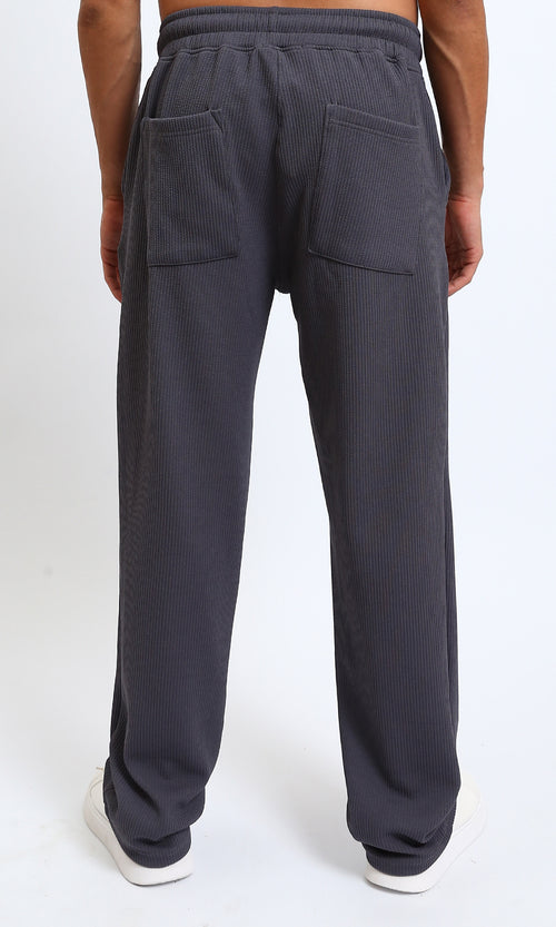 R215278 - Slip On Comfy Ribbed Pants - Dark Grey