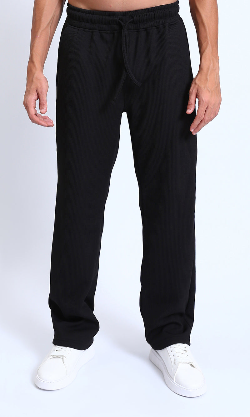 R215279 - Slip On Ribbed Drawstring Pants - Black
