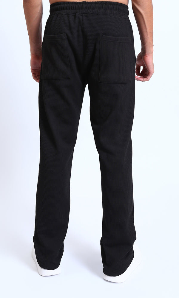 R215279 - Slip On Ribbed Drawstring Pants - Black