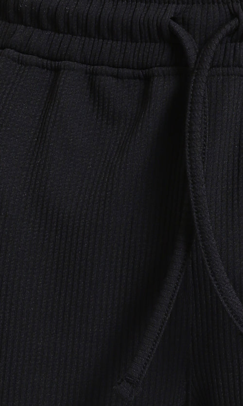 R215279 - Slip On Ribbed Drawstring Pants - Black