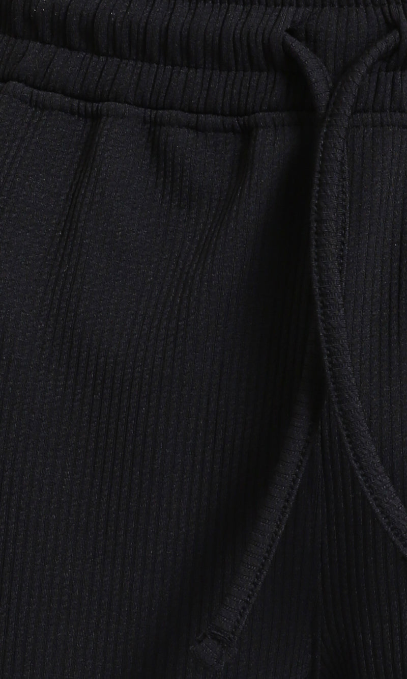 R215279 - Slip On Ribbed Drawstring Pants - Black