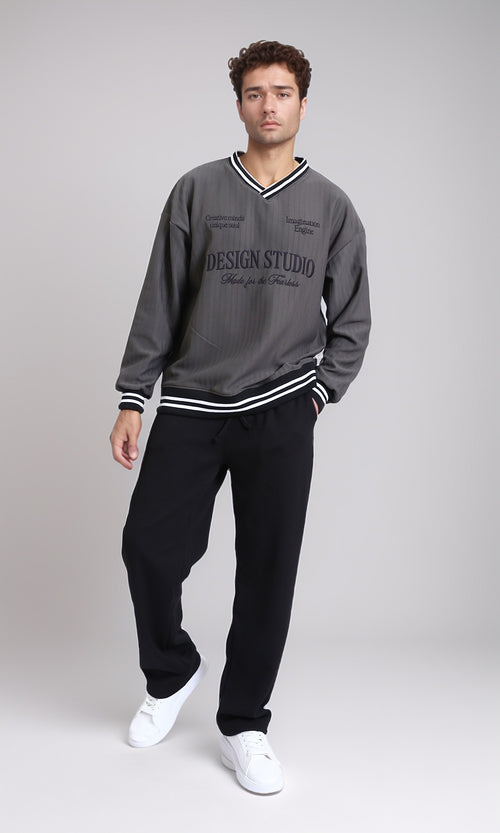 R215279 - Slip On Ribbed Drawstring Pants - Black