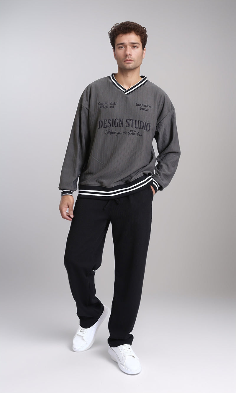 R215279 - Slip On Ribbed Drawstring Pants - Black