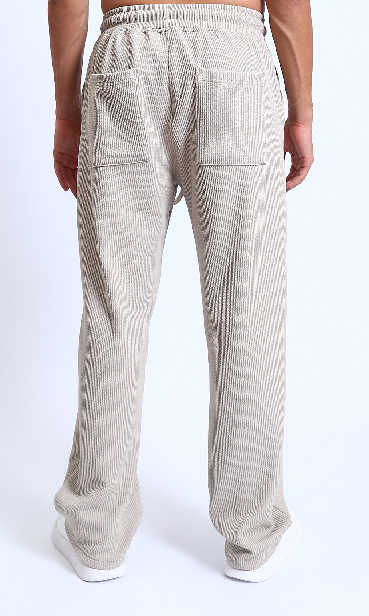 R215280 - Slip On Ribbed Drawstring Pants - Light Beige