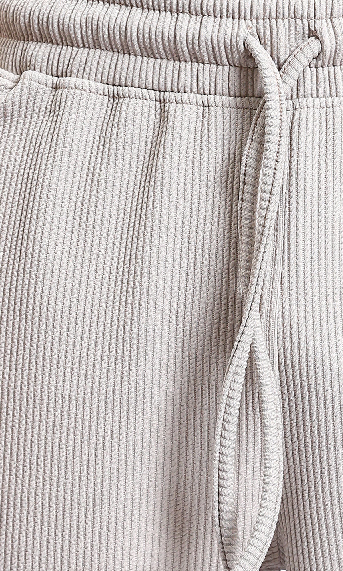 R215280 - Slip On Ribbed Drawstring Pants - Light Beige