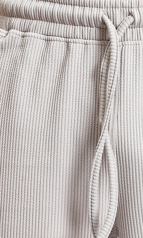 R215280 - Slip On Ribbed Drawstring Pants - Light Beige